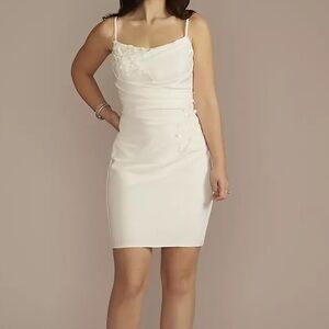 David's Bridal White Spaghetti Strap Mini Dress
